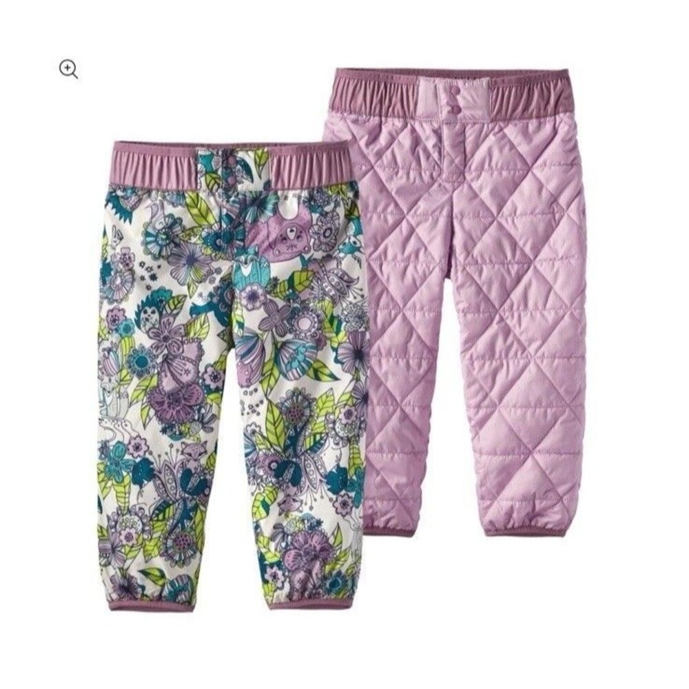 Patagonia Baby Infant Puff Ball Reversible Snow Pants Pink Green Floral 12 - 18M